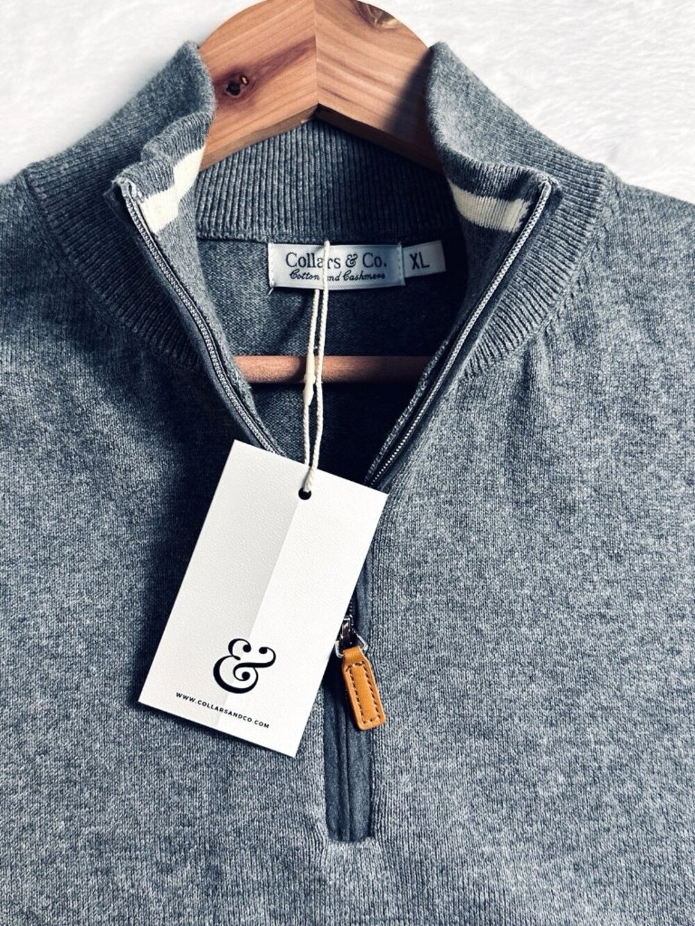 Collars & Co Luxury Touch Cashmere Blend Quarter Zip Sweater Grey XL NWT Golf - Picture 4 of 11